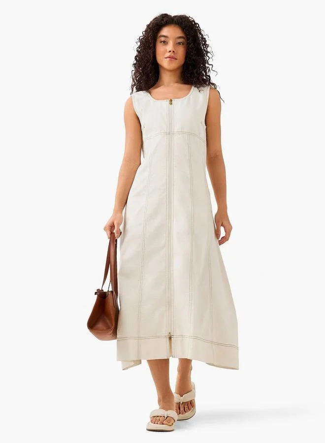 لي كوبر Lee Cooper Denim Midi Dress with Zip Closure